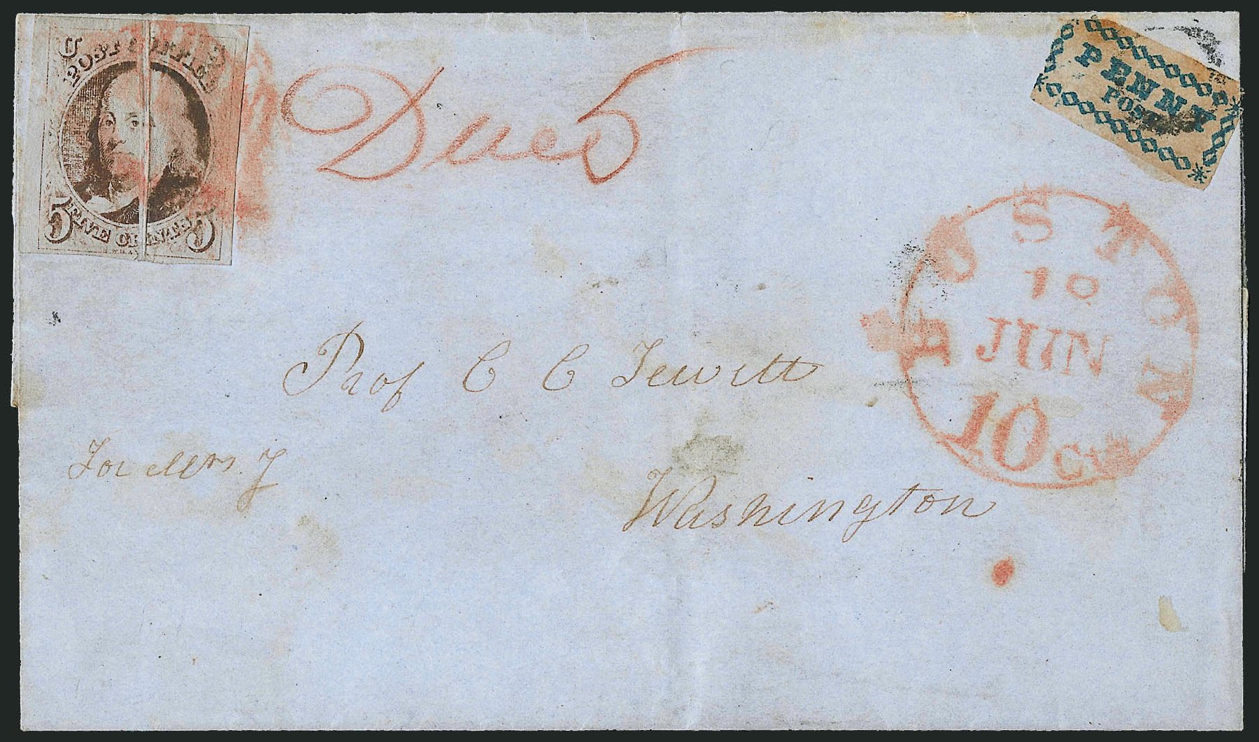 Cost of US Stamp Scott Cat. # 1 - 1847 5c Franklin. Robert Siegel Auction Galleries, Apr 2012, Sale 1023, Lot 2394