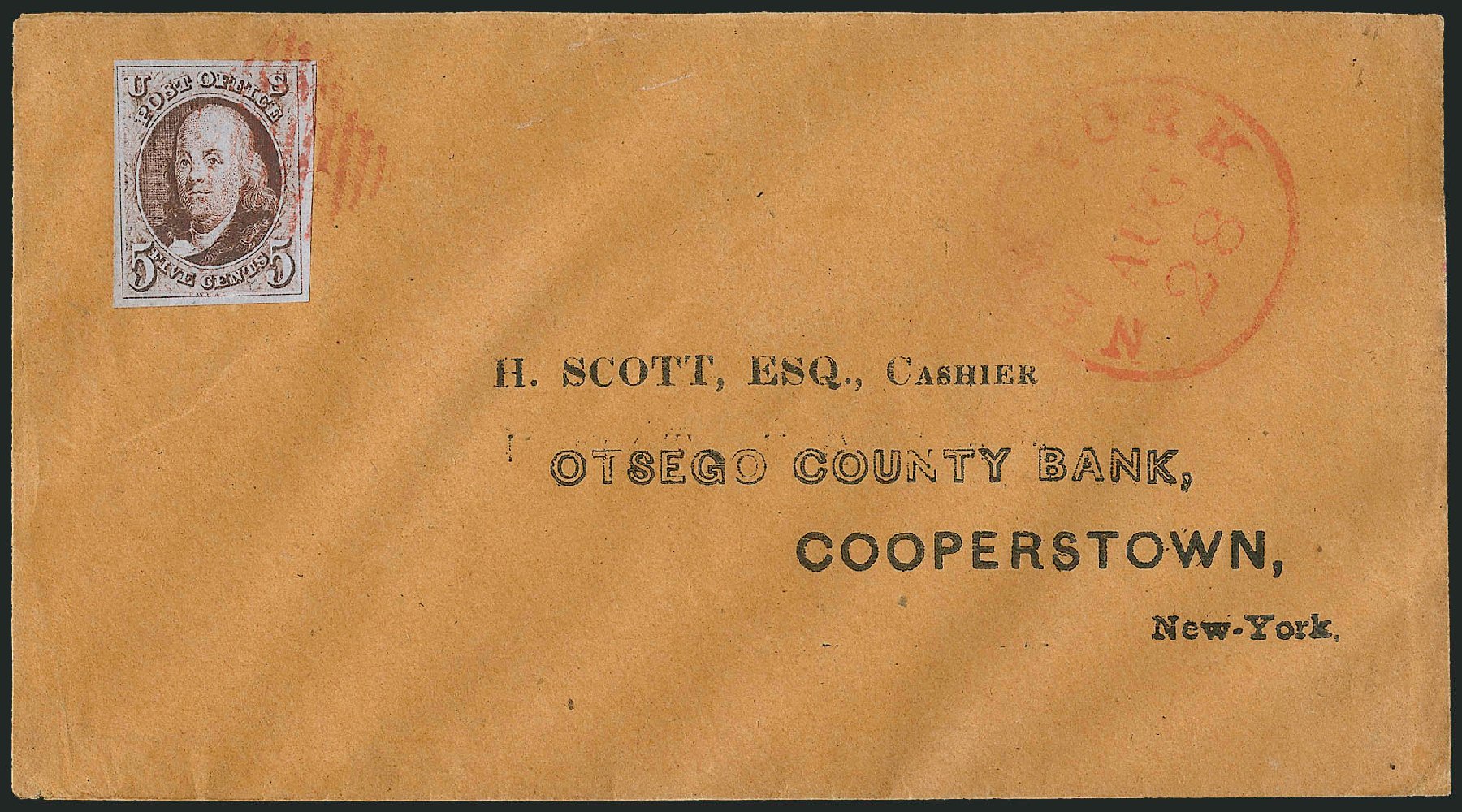 US Stamps Value Scott 1 - 1847 5c Franklin. Robert Siegel Auction Galleries, Apr 2012, Sale 1023, Lot 2434