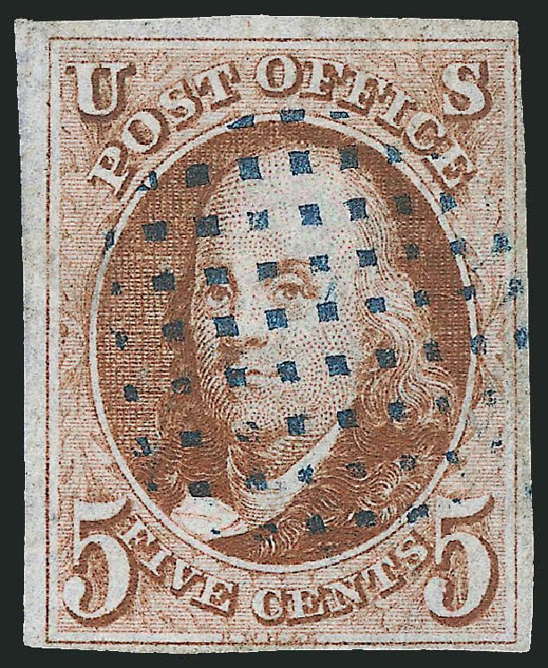 Cost of US Stamp Scott Catalogue # 1 - 1847 5c Franklin. Robert Siegel Auction Galleries, Jun 2012, Sale 1024, Lot 14