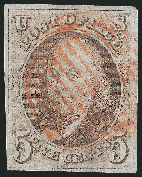 US Stamps Price Scott Catalogue #1 - 1847 5c Franklin. Robert Siegel Auction Galleries, Jun 2012, Sale 1026, Lot 1114