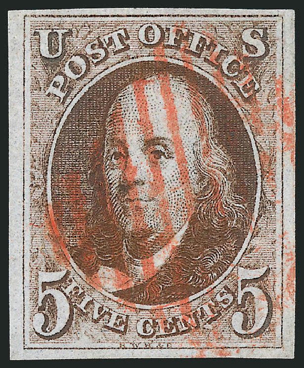 US Stamps Prices Scott Catalogue # 1 - 1847 5c Franklin. Robert Siegel Auction Galleries, Dec 2012, Sale 1037, Lot 1364
