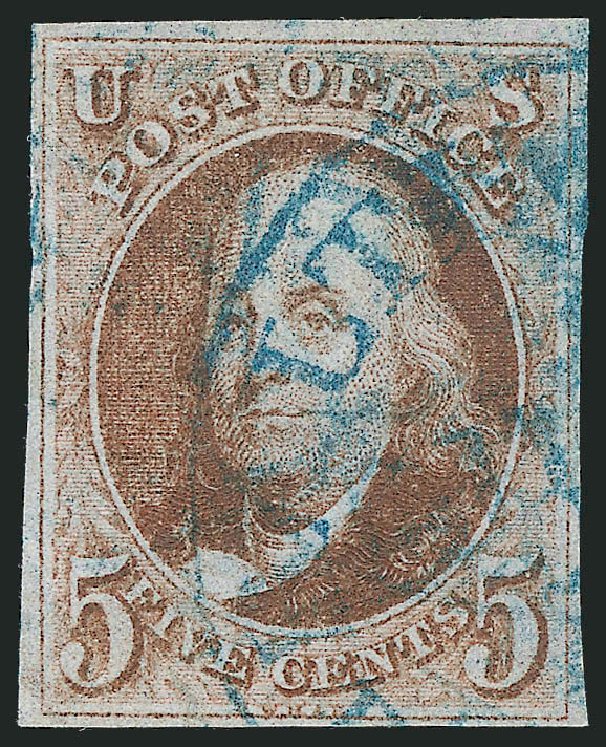 Value of US Stamp Scott #1: 1847 5c Franklin. Robert Siegel Auction Galleries, Jul 2013, Sale 1050, Lot 54