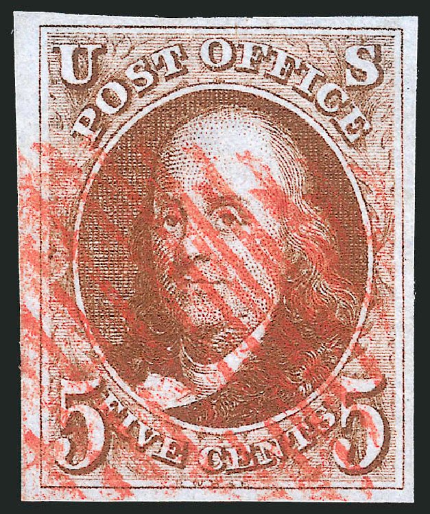 Values of US Stamps Scott Catalogue # 1 - 5c 1847 Franklin. Robert Siegel Auction Galleries, Dec 2013, Sale 1062, Lot 44
