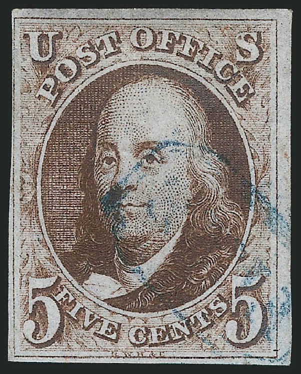 Value of US Stamp Scott Catalog #1: 1847 5c Franklin. Robert Siegel Auction Galleries, Mar 2014, Sale 1067, Lot 854
