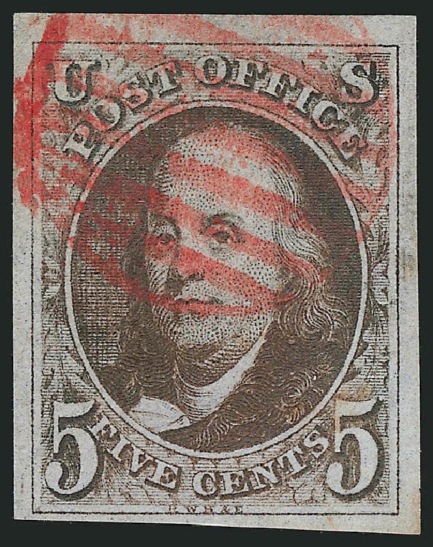 US Stamps Values Scott Catalogue 1: 5c 1847 Franklin. Robert Siegel Auction Galleries, Apr 2014, Sale 1068, Lot 4