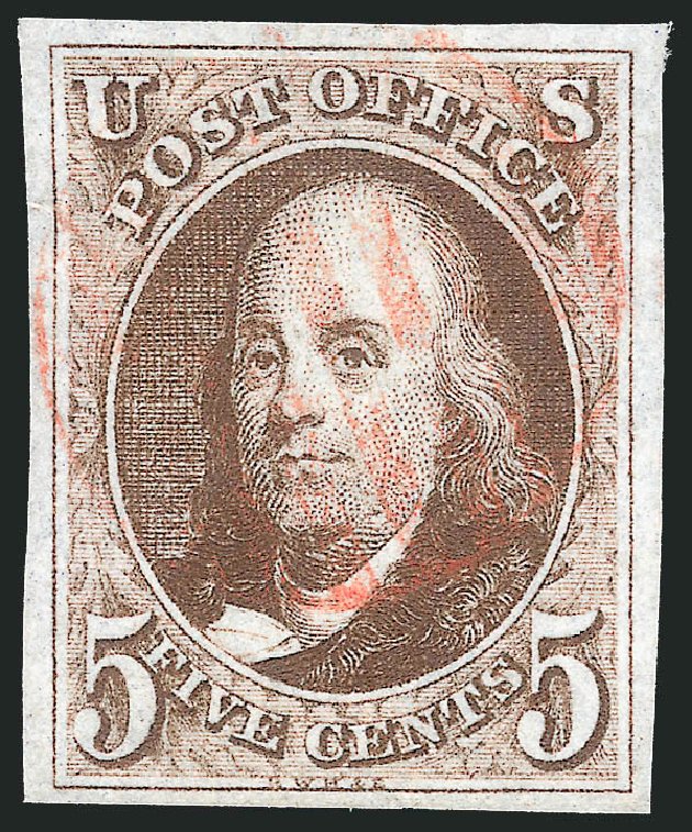 Cost of US Stamps Scott Catalog 1: 1847 5c Franklin. Robert Siegel Auction Galleries, Sep 2014, Sale 1078, Lot 34