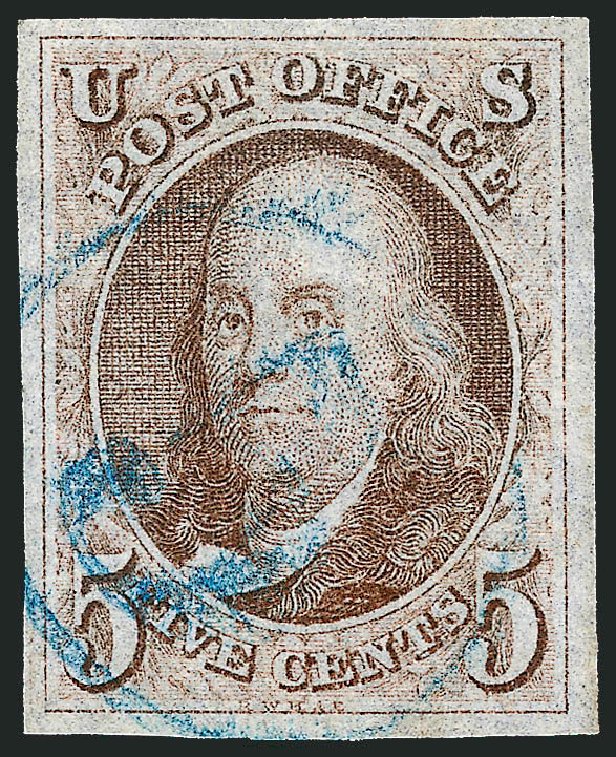 US Stamp Price Scott Catalogue # 1 - 5c 1847 Franklin. Robert Siegel Auction Galleries, Sep 2008, Sale 962, Lot 2184