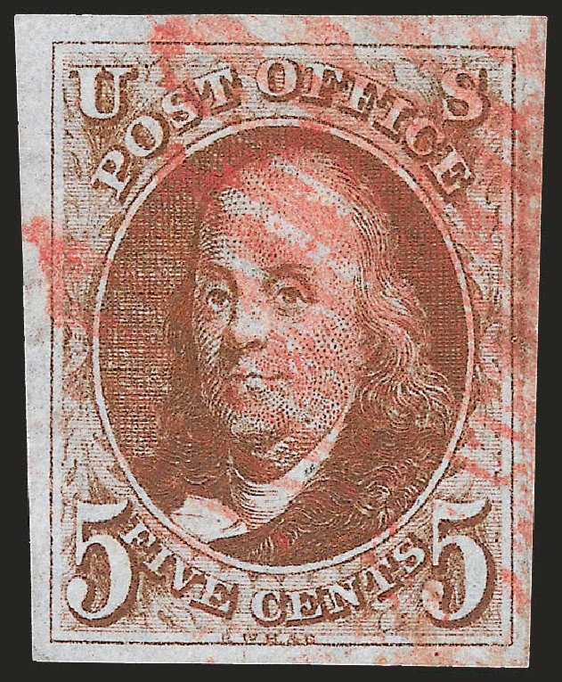 Value of US Stamps Scott #1 - 1847 5c Franklin. Robert Siegel Auction Galleries, Jun 2009, Sale 973, Lot 14