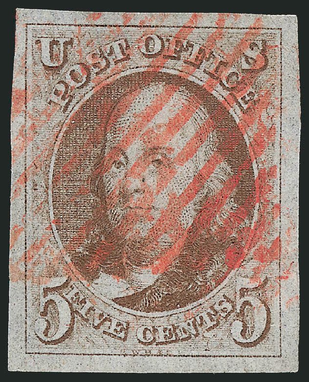 US Stamp Price Scott Cat. #1: 5c 1847 Franklin. Robert Siegel Auction Galleries, Jun 2009, Sale 975, Lot 1054
