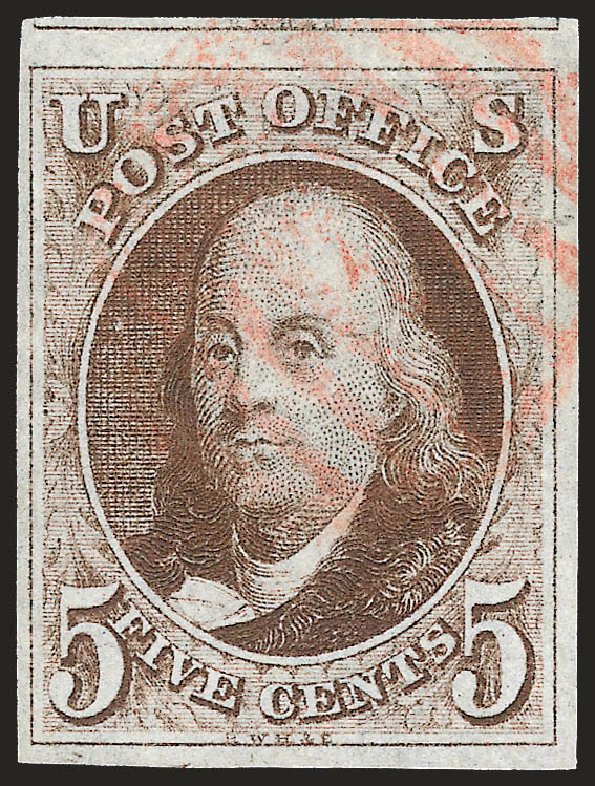 Price of US Stamps Scott Cat. 1 - 5c 1847 Franklin. Robert Siegel Auction Galleries, Sep 2009, Sale 976, Lot 1054
