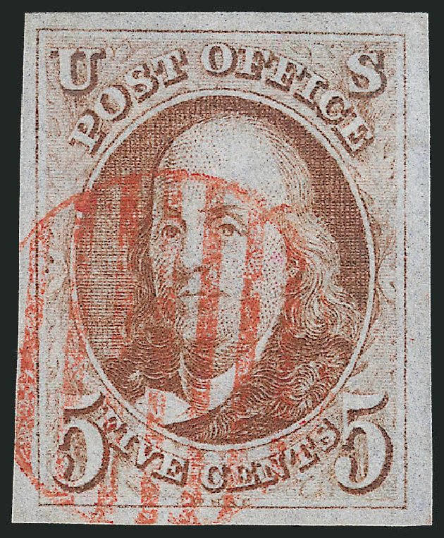 US Stamp Price Scott Catalog # 1: 5c 1847 Franklin. Robert Siegel Auction Galleries, Dec 2009, Sale 978, Lot 1004