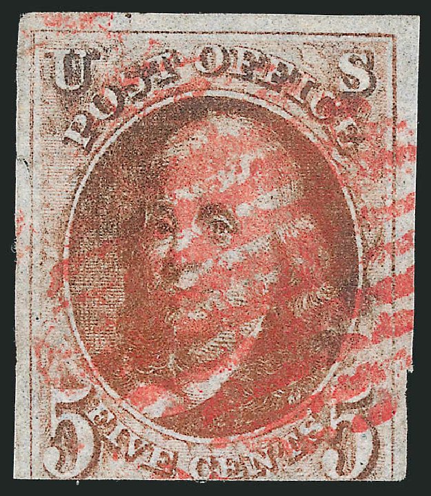 US Stamp Value Scott Catalog 1 - 5c 1847 Franklin. Robert Siegel Auction Galleries, Sep 2010, Sale 993, Lot 134