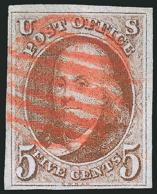 Cost of US Stamp Scott Catalog 1 - 1847 5c Franklin. Robert Siegel Auction Galleries, Sep 2010, Sale 993, Lot 54