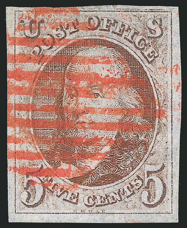US Stamp Price Scott Cat. # 1 - 5c 1847 Franklin. Robert Siegel Auction Galleries, Sep 2010, Sale 993, Lot 74