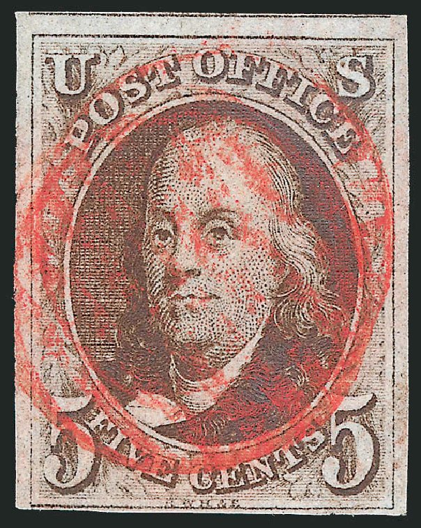 US Stamp Values Scott #1 - 5c 1847 Franklin. Robert Siegel Auction Galleries, Sep 2010, Sale 993, Lot 84