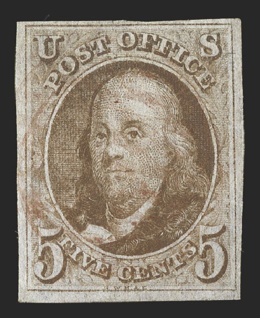 Price of US Stamps Scott Catalogue # 1: 5c 1847 Franklin. Spink Shreves Galleries, Jul 2012, Sale 140, Lot 14