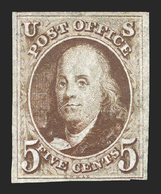 Cost of US Stamps Scott Cat. # 1 - 5c 1847 Franklin. Spink Shreves Galleries, Mar 2013, Sale 142, Lot 124