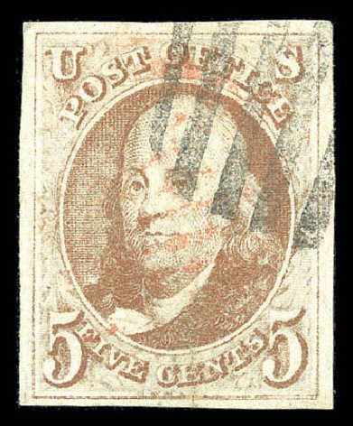 Prices of US Stamps Scott Catalog # 1 - 5c 1847 Franklin. Matthew Bennett International, Sep 2010, Sale 331, Lot 305
