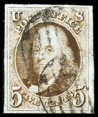 Prices of US Stamp Scott Catalog # 1: 1847 5c Franklin. Matthew Bennett International, Feb 2012, Sale 340, Lot 35