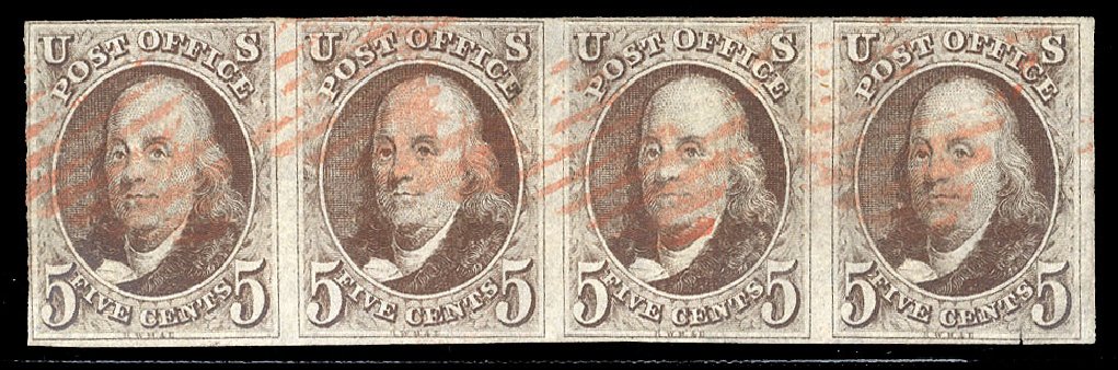 Values of US Stamp Scott #1: 1847 5c Franklin. Cherrystone Auctions, Mar 2009, Sale 200903, Lot 5