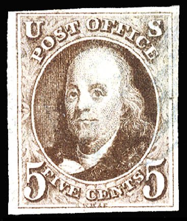 US Stamp Price Scott Catalogue # 1 - 5c 1847 Franklin. Cherrystone Auctions, Nov 2009, Sale 200911, Lot 3005