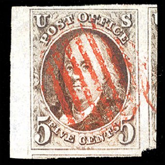 US Stamps Prices Scott Catalog 1 - 1847 5c Franklin. Cherrystone Auctions, Jan 2010, Sale 201001, Lot 5