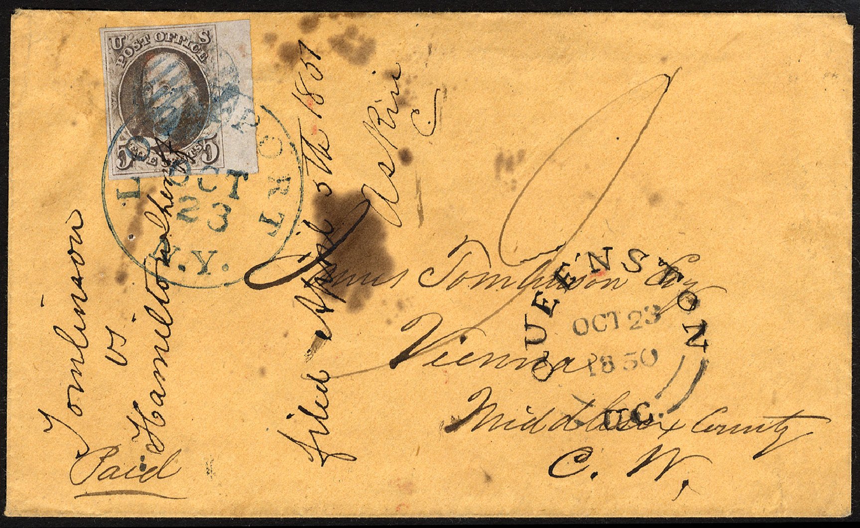 US Stamp Value Scott Catalog 1 - 1847 5c Franklin. Cherrystone Auctions, Oct 2012, Sale 201210, Lot 5