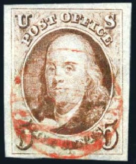 Cost of US Stamps Scott Cat. # 1 - 5c 1847 Franklin. Harmer-Schau Auction Galleries, Jun 2008, Sale 78, Lot 1215