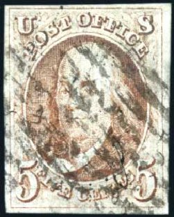 Costs of US Stamp Scott Catalogue # 1 - 5c 1847 Franklin. Harmer-Schau Auction Galleries, Feb 2010, Sale 84, Lot 1215