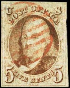 Values of US Stamp Scott Cat. #1 - 5c 1847 Franklin. Harmer-Schau Auction Galleries, Feb 2012, Sale 92, Lot 745