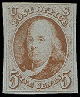 Values of US Stamp Scott # 1 - 5c 1847 Franklin. H.R. Harmer, Jun 2013, Sale 3003, Lot 1015