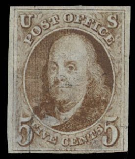 Price of US Stamps Scott 1 - 5c 1847 Franklin. Daniel Kelleher Auctions, Aug 2012, Sale 631, Lot 645