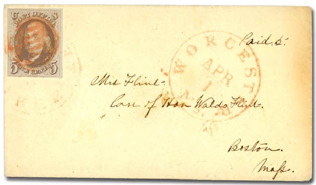 US Stamp Values Scott Catalog 1 - 5c 1847 Franklin. Daniel Kelleher Auctions, Sep 2013, Sale 639, Lot 3035