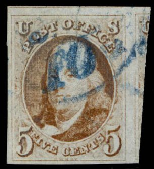 Costs of US Stamp Scott # 1 - 5c 1847 Franklin. Daniel Kelleher Auctions, Sep 2013, Sale 639, Lot 3055
