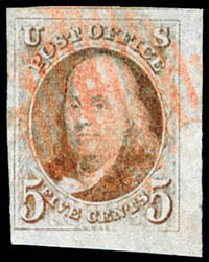 Price of US Stamps Scott Cat. #1: 1847 5c Franklin. Schuyler J. Rumsey Philatelic Auctions, Apr 2015, Sale 60, Lot 1885