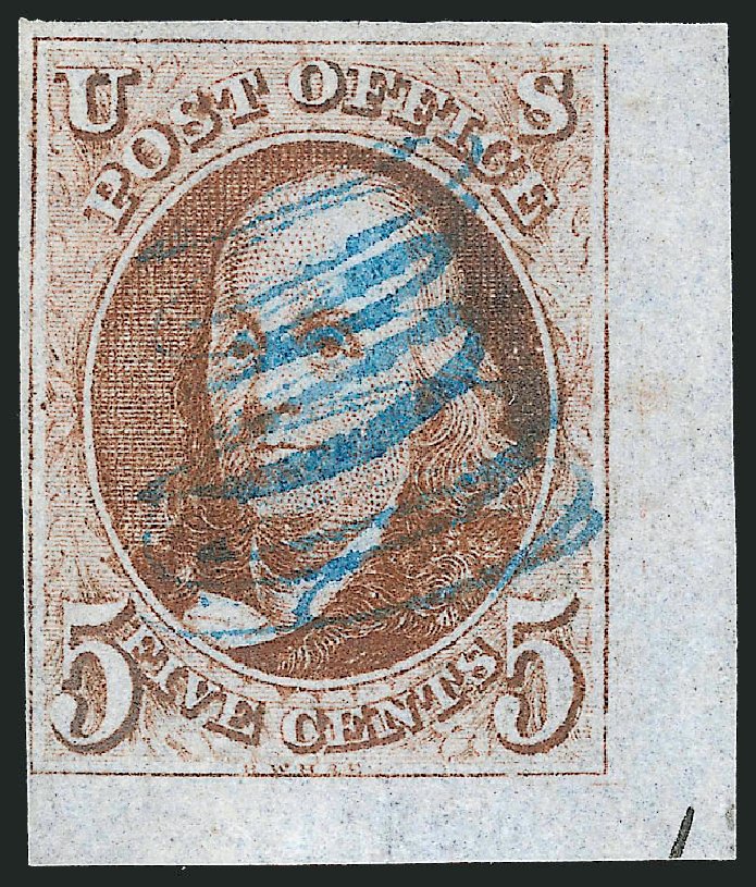 US Stamp Prices Scott #1: 5c 1847 Franklin. Robert Siegel Auction Galleries, Dec 2011, Sale 1017, Lot 25