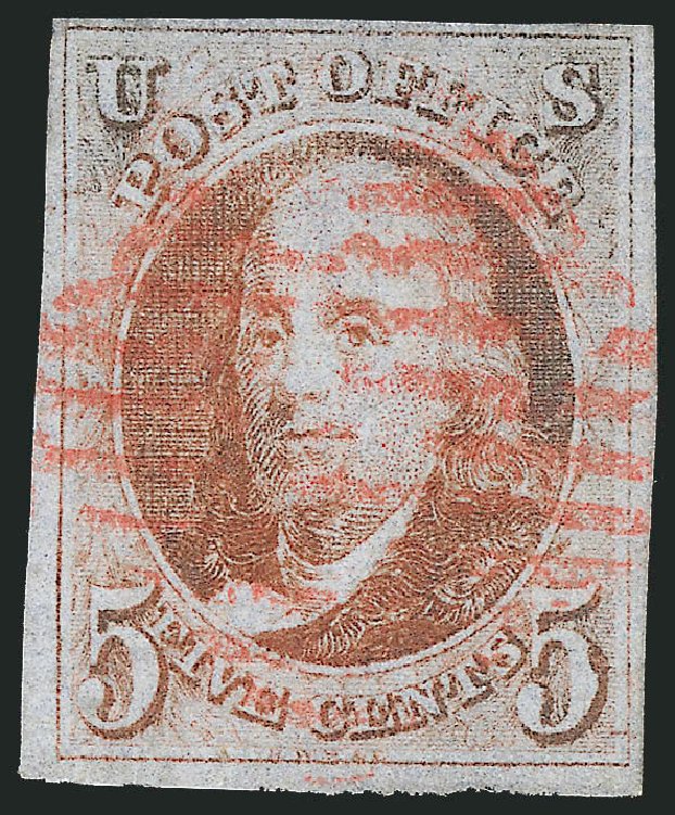 Values of US Stamp Scott Catalogue #1: 5c 1847 Franklin. Robert Siegel Auction Galleries, Dec 2011, Sale 1017, Lot 55