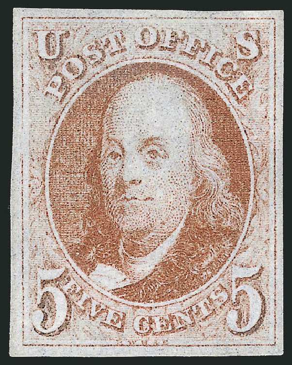 US Stamp Price Scott # 1: 5c 1847 Franklin. Robert Siegel Auction Galleries, Apr 2012, Sale 1023, Lot 2035