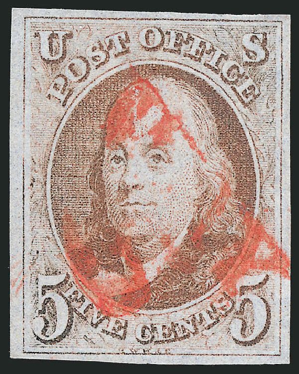 US Stamps Price Scott # 1 - 5c 1847 Franklin. Robert Siegel Auction Galleries, Apr 2012, Sale 1023, Lot 2175