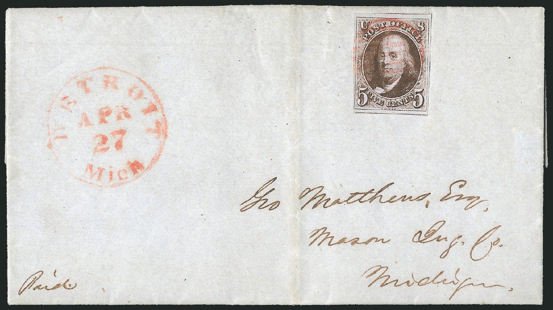 Costs of US Stamps Scott Catalogue 1 - 1847 5c Franklin. Robert Siegel Auction Galleries, Apr 2012, Sale 1023, Lot 2215