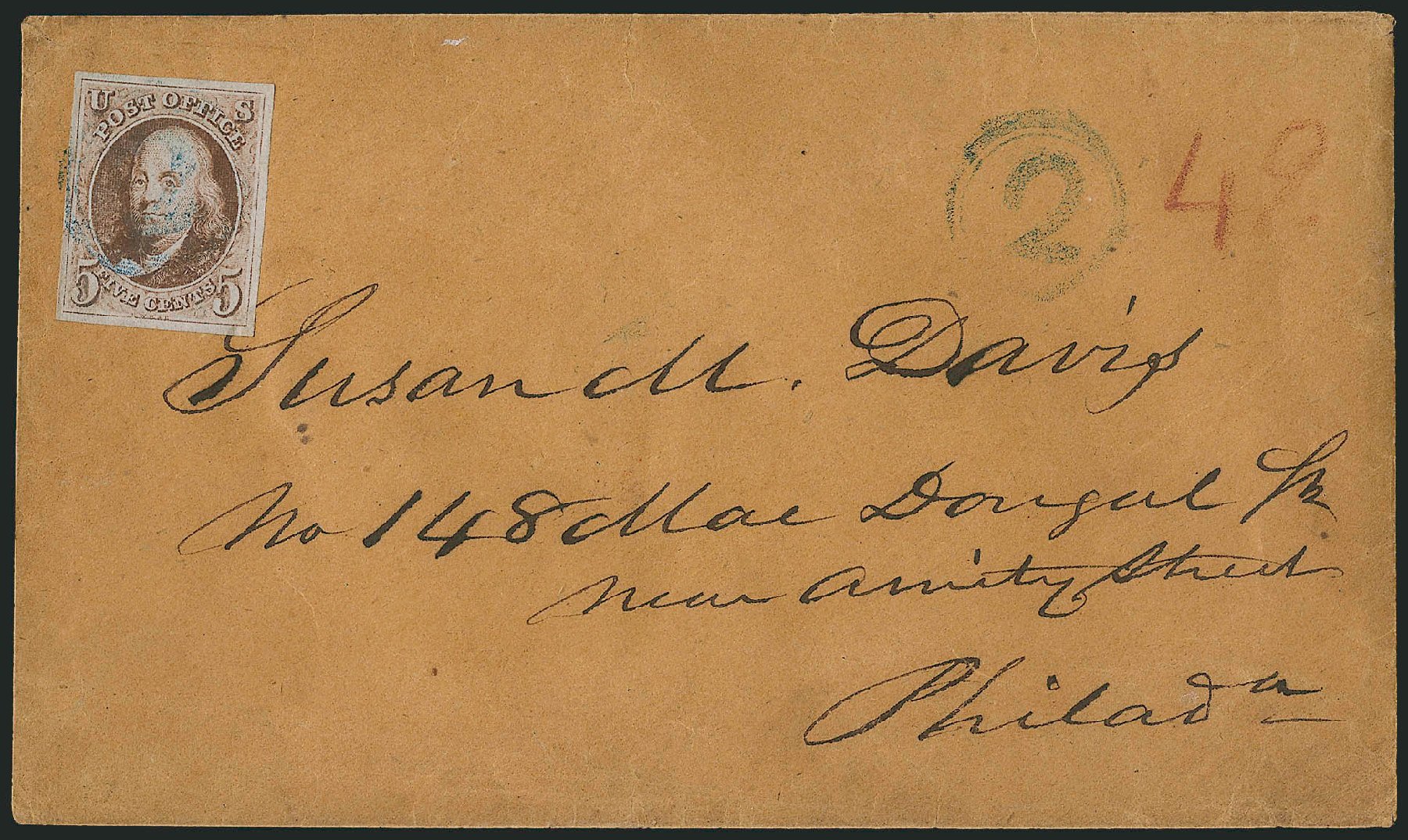 Costs of US Stamp Scott Cat. # 1: 1847 5c Franklin. Robert Siegel Auction Galleries, Apr 2012, Sale 1023, Lot 2255