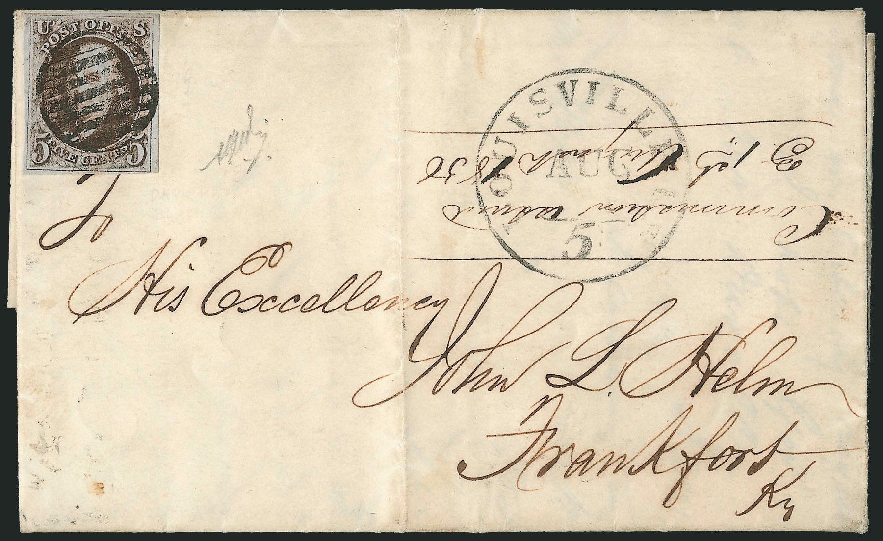 US Stamps Prices Scott Cat. 1: 1847 5c Franklin. Robert Siegel Auction Galleries, Apr 2012, Sale 1023, Lot 2325