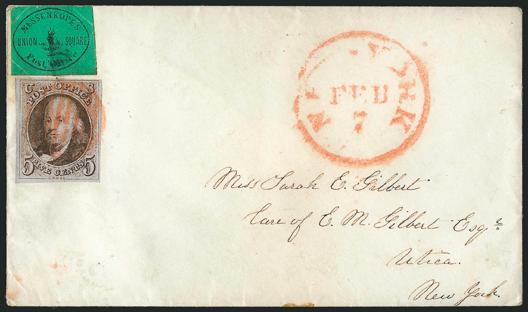 Costs of US Stamp Scott 1 - 1847 5c Franklin. Robert Siegel Auction Galleries, Apr 2012, Sale 1023, Lot 2405