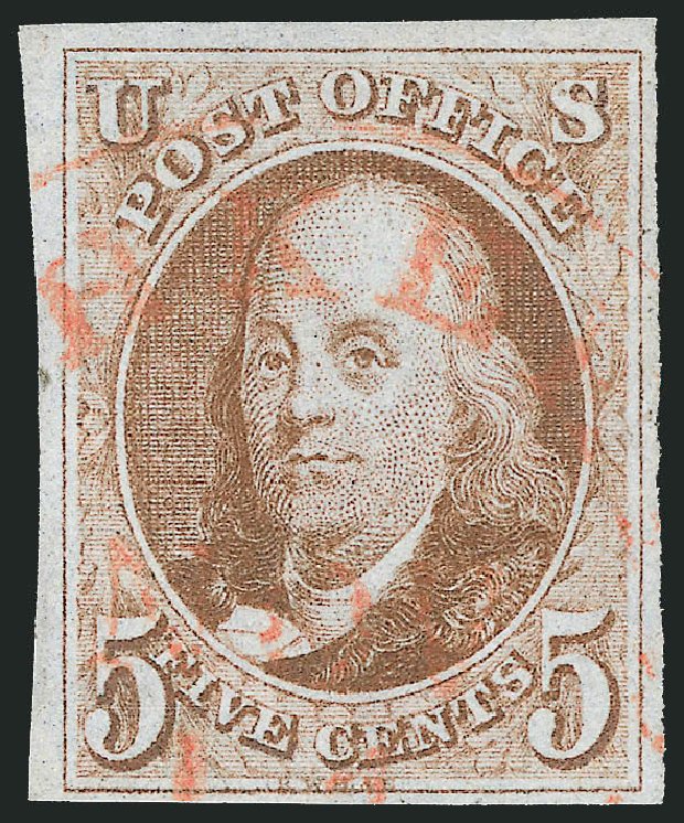Prices of US Stamps Scott 1 - 5c 1847 Franklin. Robert Siegel Auction Galleries, Dec 2012, Sale 1037, Lot 1355