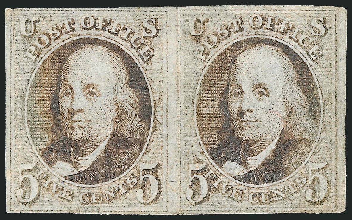 Value of US Stamp Scott Catalogue # 1 - 1847 5c Franklin. Robert Siegel Auction Galleries, Mar 2013, Sale 1040, Lot 1155