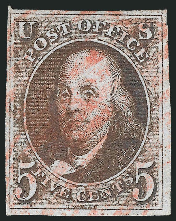 Cost of US Stamps Scott Catalog 1: 5c 1847 Franklin. Robert Siegel Auction Galleries, Mar 2013, Sale 1040, Lot 1165