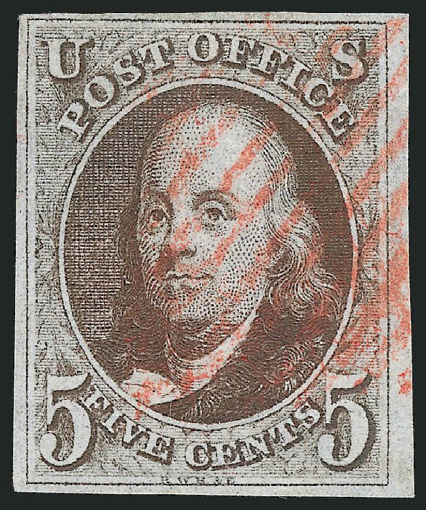 Value of US Stamp Scott Cat. 1 - 5c 1847 Franklin. Robert Siegel Auction Galleries, Jul 2013, Sale 1050, Lot 45