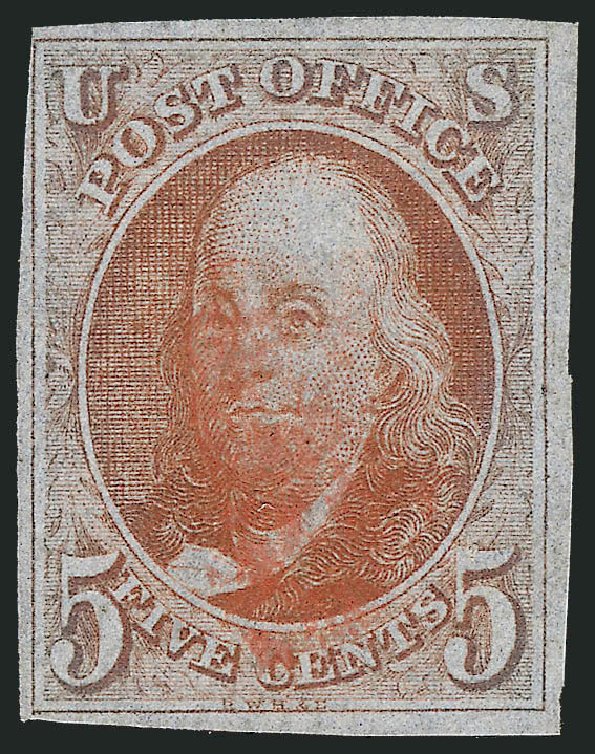 US Stamp Values Scott Catalog #1: 1847 5c Franklin. Robert Siegel Auction Galleries, Jul 2013, Sale 1050, Lot 55