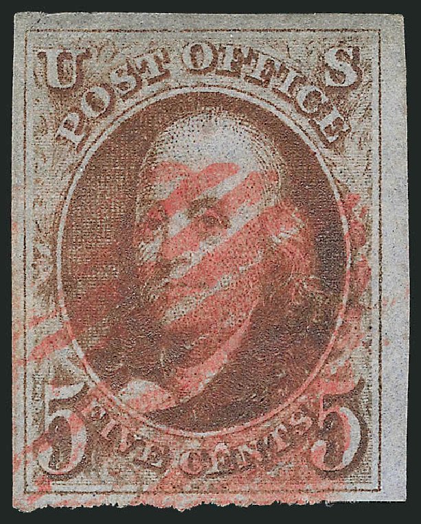 Price of US Stamps Scott Catalogue #1 - 5c 1847 Franklin. Robert Siegel Auction Galleries, Mar 2014, Sale 1067, Lot 865