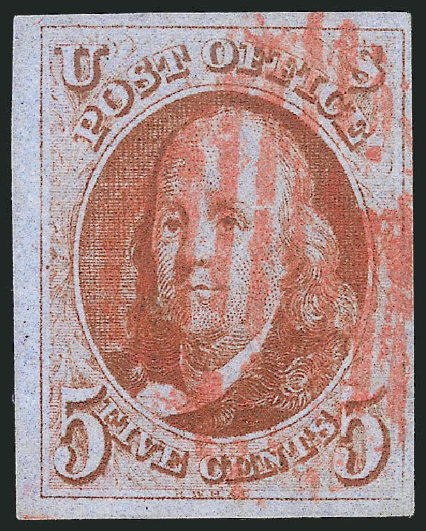 Values of US Stamps Scott # 1 - 1847 5c Franklin. Robert Siegel Auction Galleries, Jul 2014, Sale 1077, Lot 35
